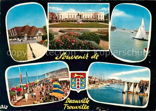 AK / Ansichtskarte Deauville sur Mer La Gare Le Casino de Deauville Le Port et les Jetees Bar du Soleil et les Planches Bassin des Yachts et Casino de Trouville 