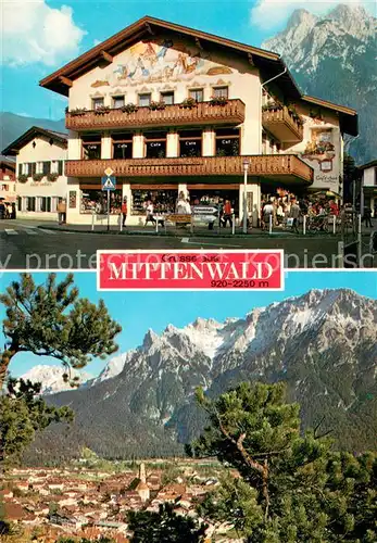 AK / Ansichtskarte Mittenwald_Bayern Geschenkhaus Neuner Panorama mit Karwendel Mittenwald Bayern