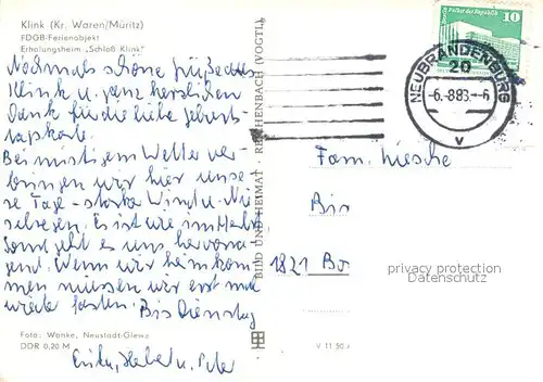 AK / Ansichtskarte Klink_Waren FDGB Ferienobjekt Erholungsheim Schloss Klink Klink Waren