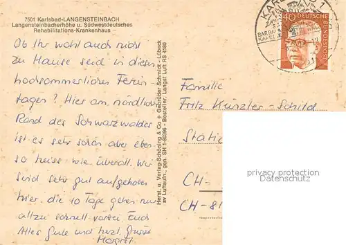 AK / Ansichtskarte Langensteinbach_Karlsbad Langensteinbacherhoehe und Suedwestdeutsches Reha Krankenhaus Fliegeraufnahme Langensteinbach_Karlsbad