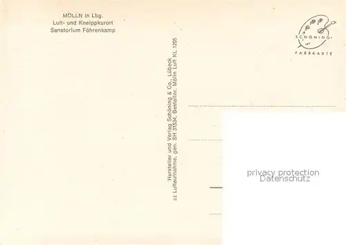 AK / Ansichtskarte Moelln_Lauenburg Sanatorium Foehrenkamp Fliegeraufnahme Moelln_Lauenburg