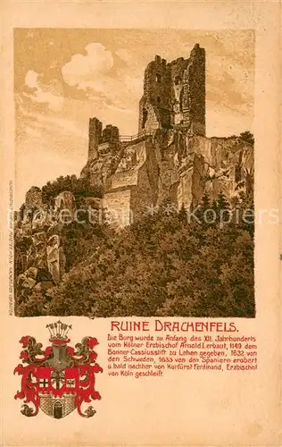 AK / Ansichtskarte Koenigswinter Burgruine Drachenfels Wappen Litho Koenigswinter