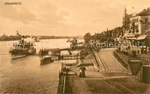 AK / Ansichtskarte Koenigswinter Rheinpromenade Bootsanleger Faehre Koenigswinter