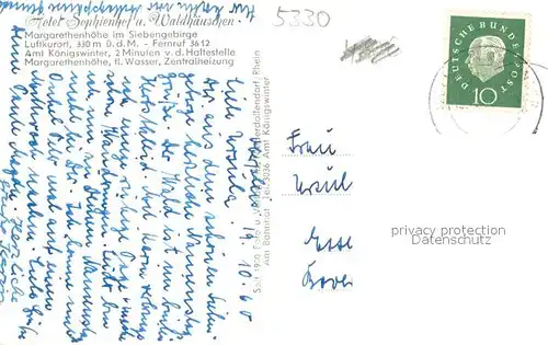 AK / Ansichtskarte Koenigswinter Hotel Sophienhof und Waldhaeuschen Margarethenhoehe mit oelberg Siebengebirge Koenigswinter