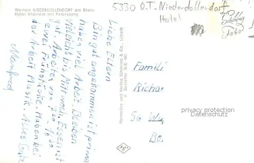AK / Ansichtskarte Niederdollendorf Weinort am Rhein Hotel Rheineck mit Petersberg Siebengebirge Niederdollendorf