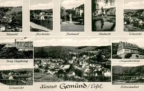 AK / Ansichtskarte Gemuend_Eifel Teilansichten Kurstadt Denkmal Rurbruecke Burg Vogelsang Jugendherberge Schwimmbad Panorama Gemuend Eifel