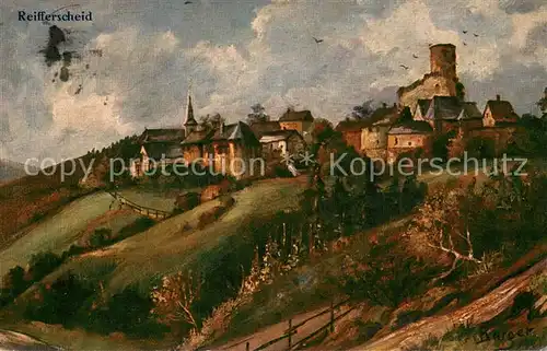 AK / Ansichtskarte Reifferscheid_Eifel Ortsansicht mit Burg Kuenstlerkarte Reifferscheid Eifel