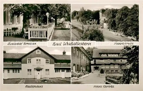 AK / Ansichtskarte Bad_Waldliesborn Lindenhof Terrassen Hauptstrasse Badehaus Haus Carola Erholungsheim Bad_Waldliesborn