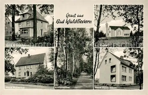 AK / Ansichtskarte Bad_Waldliesborn Kurhaeuser Birkenallee Kirche Bad_Waldliesborn