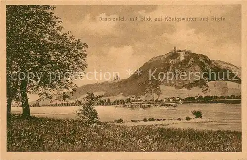 AK / Ansichtskarte Koenigswinter Blick ueber den Rhein zum Drachenfels Rheinfaehre Koenigswinter