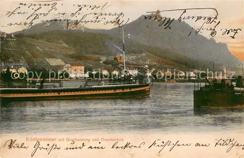 AK / Ansichtskarte Koenigswinter mit Drachenburg und Drachenfels Rheinschifffahrt Koenigswinter