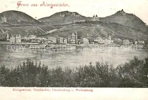 AK / Ansichtskarte Koenigswinter Blick ueber den Rhein Drachenfels Drachenburg und Wolkenburg Koenigswinter