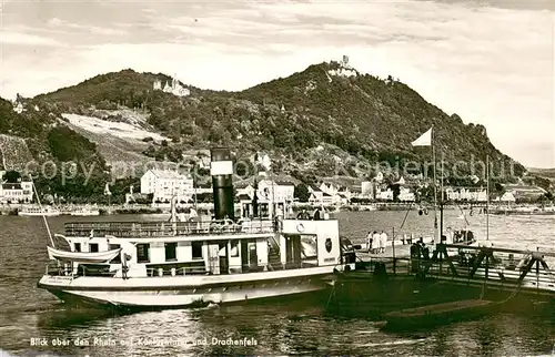 AK / Ansichtskarte Koenigswinter Blick ueber den Rhein Drachenfels Bootsanleger Rheinfaehre Koenigswinter