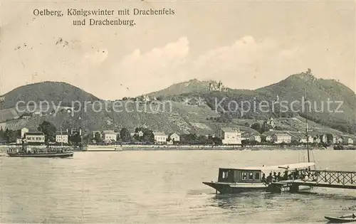 AK / Ansichtskarte Koenigswinter Blick ueber den Rhein oelberg Drachenfels Drachenburg Siebengebirge Rheinfaehre Koenigswinter