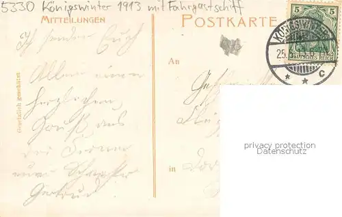 AK / Ansichtskarte Koenigswinter Blick ueber den Rhein Petersberg Hotel Fahrgastschiff Koenigswinter