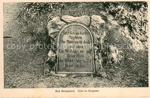 AK / Ansichtskarte Bad_Koenigsborn_Unna Stein im Kurgarten Gedenktafel 