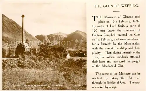 AK / Ansichtskarte Glencoe Mac Donald Monument The Glen of Weeping Valentines Postcard 