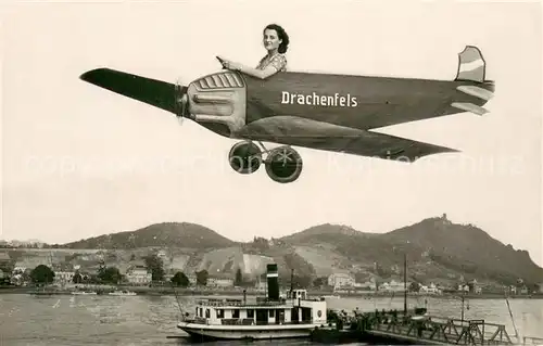 AK / Ansichtskarte Bad_Godesberg Bootsanleger Autofaehre "Koenigswinter" Motorflugzeug Drachenfels Bad_Godesberg