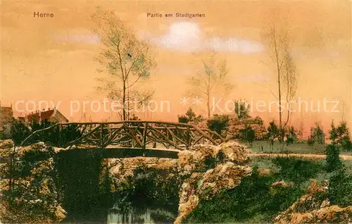 AK / Ansichtskarte Herne_Westfalen Partie am Stadtgarten Holzbruecke Herne_Westfalen