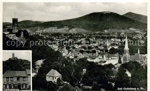 AK / Ansichtskarte Bad_Godesberg Stadtpanorama mit Burgruine Godesburg Gaststaette Lindenwirtin Bad_Godesberg