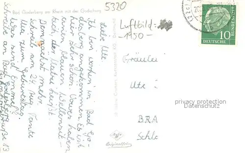 AK / Ansichtskarte Bad_Godesberg Blick zur Burgruine Godesburg Fliegeraufnahme Bad_Godesberg