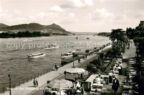AK / Ansichtskarte Bad_Godesberg Blick von der Bastei auf Rhein und Drachenfels Rheinfaehren Bad_Godesberg