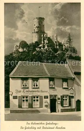 AK / Ansichtskarte Bad_Godesberg Zur Lindenwirtin Restaurant Aennchen Godesburg Wahrzeichen der Stadt Bad_Godesberg