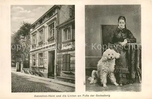 AK / Ansichtskarte Bad_Godesberg Aennchen Heim und die Linden am Fusse der Godesburg Aennchen mit Hund Gedicht Die Lindenwirtin Bad_Godesberg