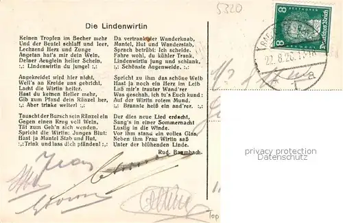 AK / Ansichtskarte Bad_Godesberg Aennchen Heim und die Linden am Fusse der Godesburg Aennchen mit Hund Gedicht Die Lindenwirtin Bad_Godesberg