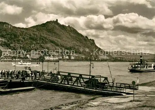 AK / Ansichtskarte Bad_Godesberg Bootsanleger Rheinfaehre "Koenigswinter" Blick auf den Drachenfels Bad_Godesberg