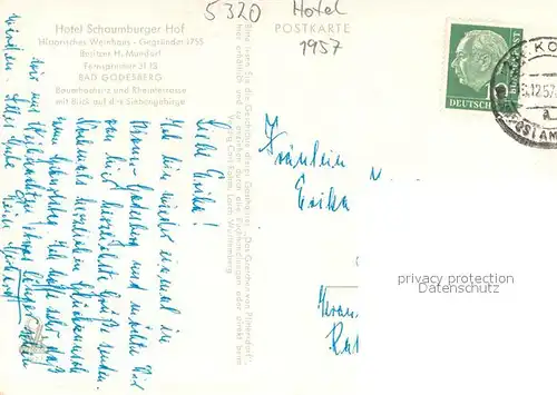 AK / Ansichtskarte Bad_Godesberg Hotel Schaumburger Hof Terrasse Blick ueber den Rhein Bad_Godesberg