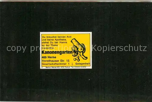 AK / Ansichtskarte Herne_Westfalen Gaststaette Kanonengarten Visitenkarte Herne_Westfalen