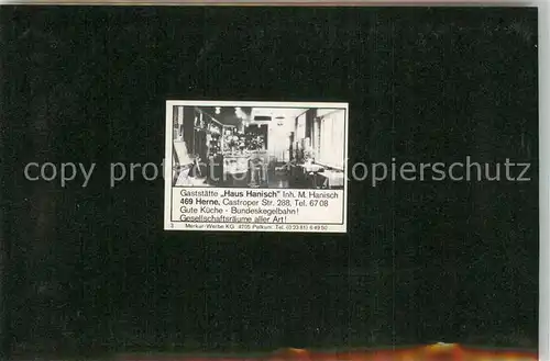 AK / Ansichtskarte Herne_Westfalen Gaststaette Haus Hanisch Visitenkarte Herne_Westfalen