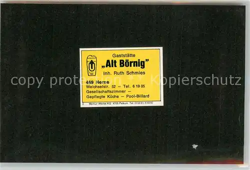 AK / Ansichtskarte Boernig_Sodingen Gaststaette Alt Boernig Visitenkarte Boernig Sodingen