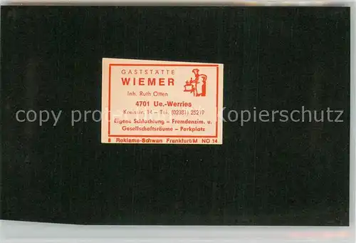 AK / Ansichtskarte Werries_Uentrop Gaststaette Wiemer Visitenkarte 