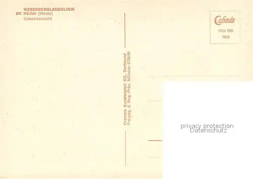 AK / Ansichtskarte Hoexter_Weser Weserberglandklinik Fliegeraufnahme Hoexter Weser