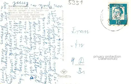 AK / Ansichtskarte Kirchheim_Euskirchen Steinbachtalsperre Stausee Jugendheim Schwimmbad Gastst?tte Josef Seifert Kirchheim Euskirchen