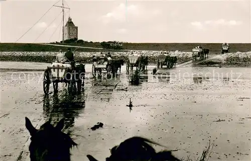AK / Ansichtskarte Neuwerk_Cuxhaven_Nordseebad Nordseeheilbad Insel Ankunft der Wattwagen von Duhnen Neuwerk_Cuxhaven