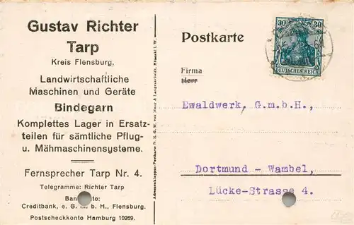 AK / Ansichtskarte Tarp_Flensburg Landwirtschaftliche Maschinen und Geraete Gustav Richter 
