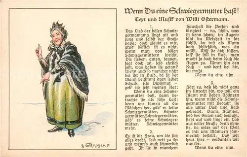 AK / Ansichtskarte Koeln_Rhein Schwiegermutter Liedtext von Willi Ostermann Koeln_Rhein