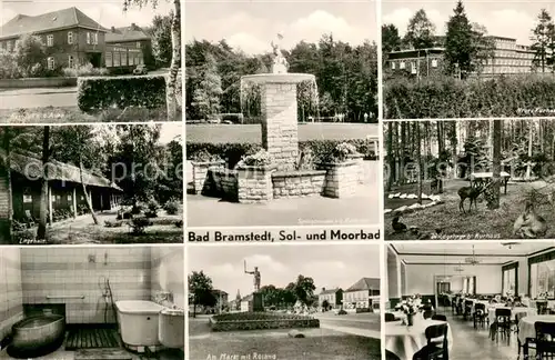 AK / Ansichtskarte Bad_Bramstedt Kurhaus Liegehalle Moorbad Springbrunnen Markt mit Roland Neues Kurhaus Wildgehege Speisesaal Bad_Bramstedt