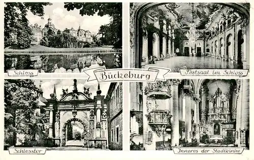 AK / Ansichtskarte Bueckeburg Schloss Festsaal im Schloss Schlosstor Inneres der Stadtkirche Bueckeburg