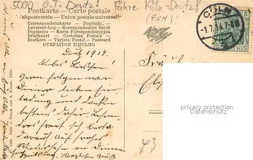 AK / Ansichtskarte Koeln_Rhein Dampffaehre Am Leystapel Koeln_Rhein