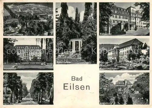 AK / Ansichtskarte Bad_Eilsen Fliegeraufnahme Fuerstenhof Harrl Allee Naturtheater Badehotel Kurmittelhaus Arensburg Bad_Eilsen