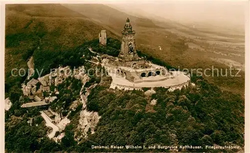 AK / Ansichtskarte Bad_Frankenhausen Denkmal Kaiser Wilhelm I Burgruine Kyffhaeuser Fliegeraufnahme Bad_Frankenhausen