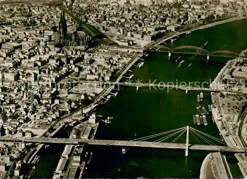 AK / Ansichtskarte Koeln_Rhein Fliegeraufnahme mit Severinsbruecke Deutzer Bruecke Hohenzollernbruecke und Dom Koeln_Rhein