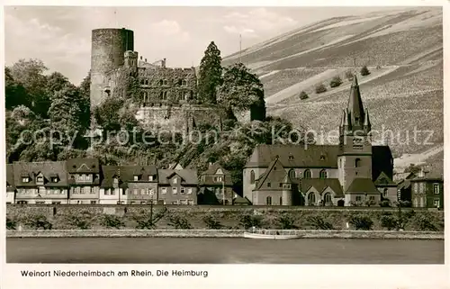 AK / Ansichtskarte Niederheimbach_Bingen Blick ueber den Rhein zur Heimburg Niederheimbach Bingen