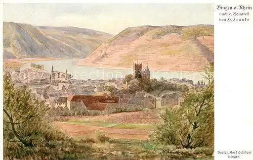 AK / Ansichtskarte Bingen_Rhein Panorama Aquarell Franke Kuenstlerkarte Bingen Rhein