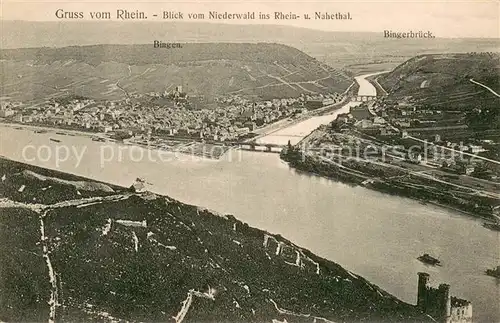 AK / Ansichtskarte Bingen_Rhein und Bingerbrueck Blick vom Niederwald ins Rhein  und Nahetal Bingen Rhein