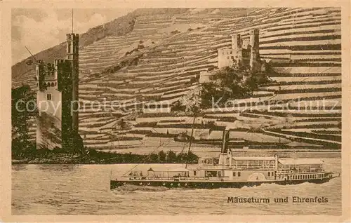 AK / Ansichtskarte Bingerbrueck_Rhein Maeuseturm und Burg Ehrenfels Rheindampfer Bingerbrueck Rhein